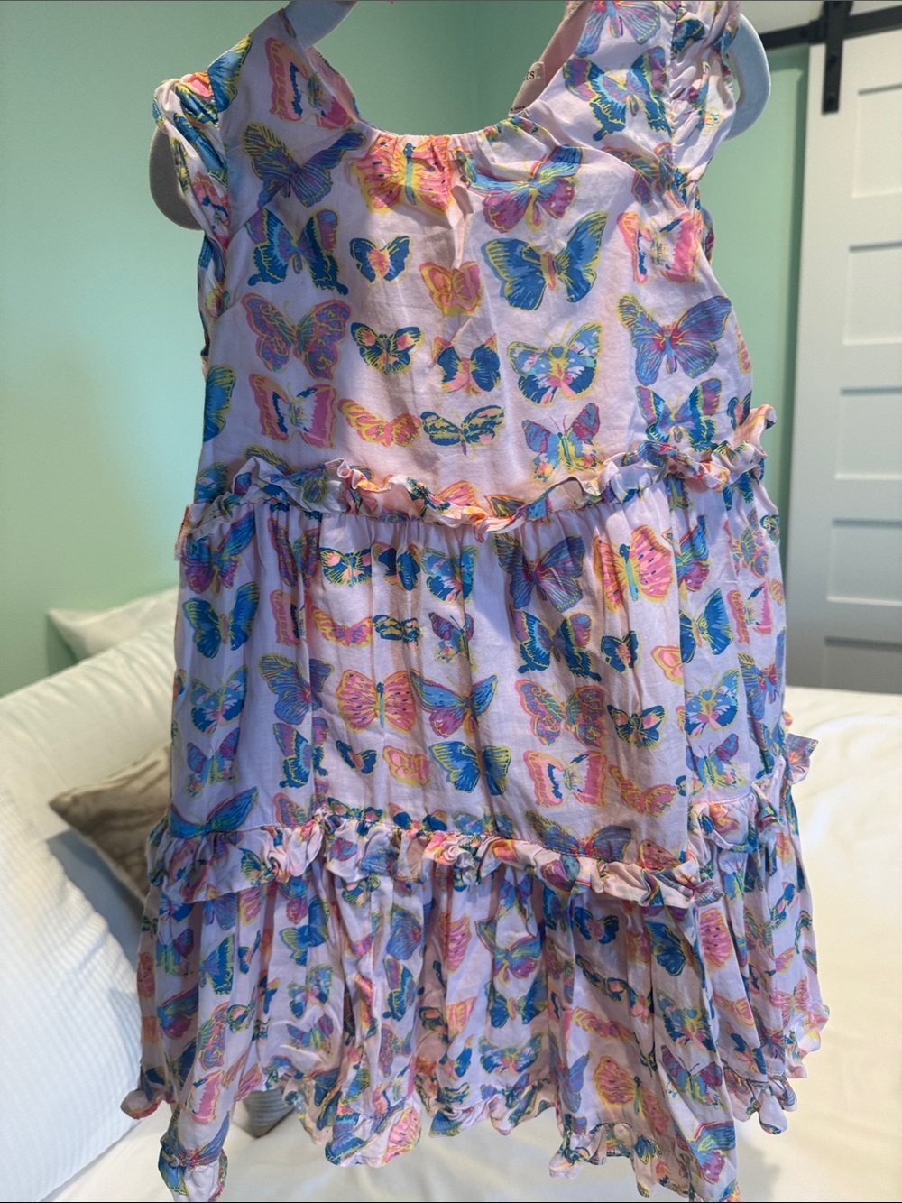 Crewcuts Girls' Butterfly Print Ruffle Dress - Pink, Blue